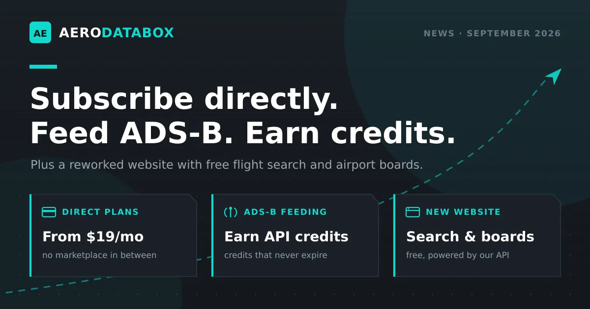 AeroDataBox: direct subscriptions from $19/mo, API credits for ADS-B feeding, and a reworked website