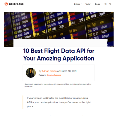 10 Best Flight Data API for Your Amazing Application 
By Adnan Rehan on March 30, 2021 @ Geekflare