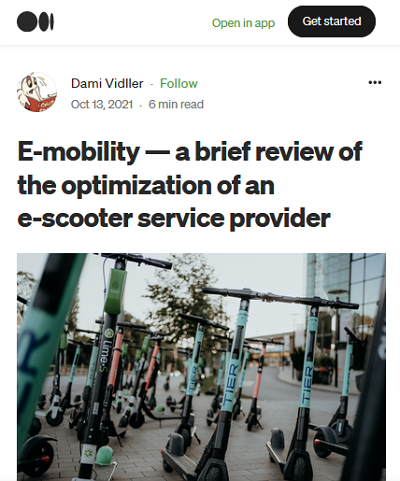 E-mobility - a brief review of the optimization of an e-scooter provider
By Dami Vidller on October 13, 2021 @ Medium